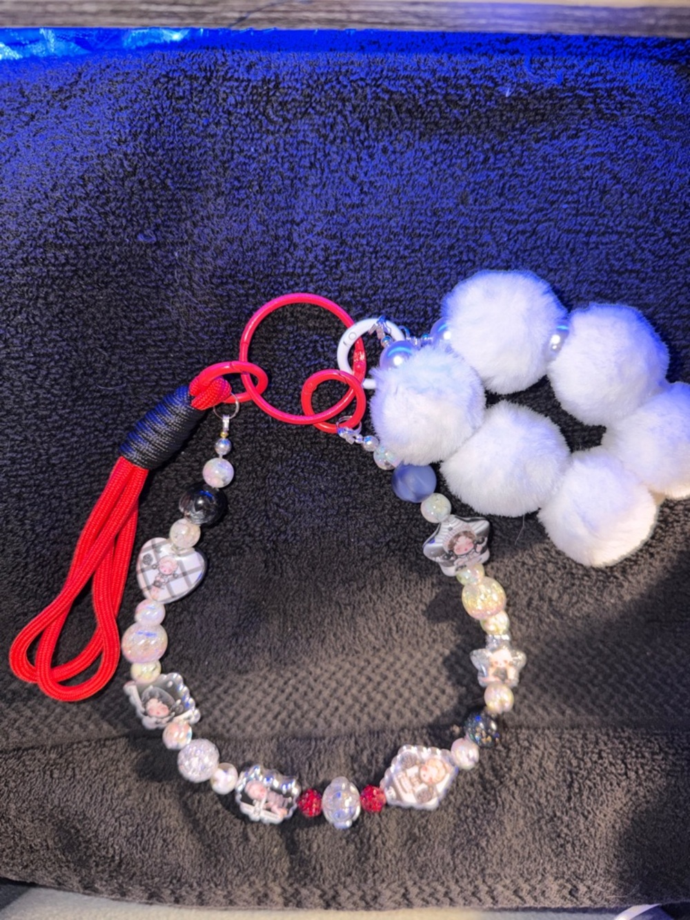 Imitation Beaded Charm Pom Pom Junkchain Keychain